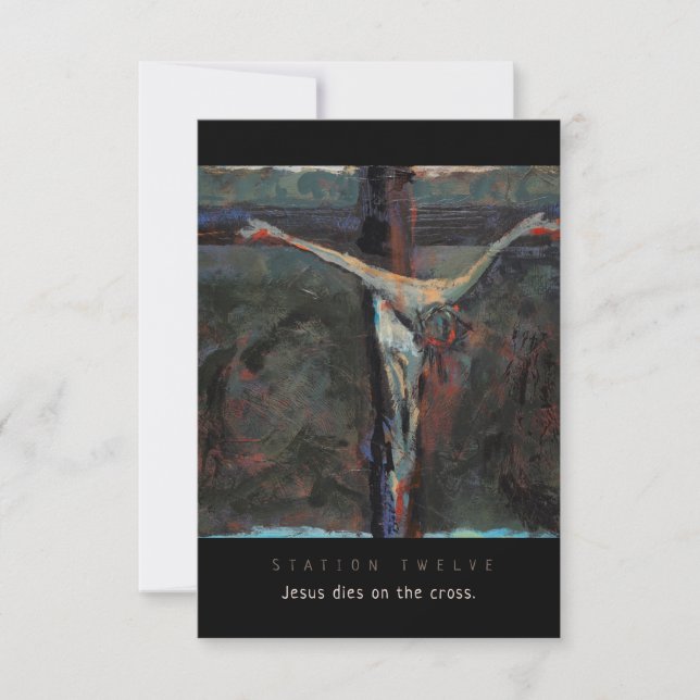 Station Twelve, Jesus dies on cross, Prayer Card (Front)