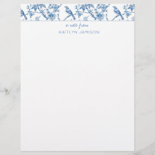 Stationary Blue Chinoiserie Floral Note Custom Letterhead