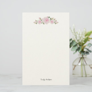 Stationary Paper with Name Soft Pink Roses
