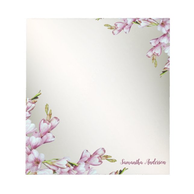 Stationary Pink White Flowers Rustic Elegant Notepad (Front)