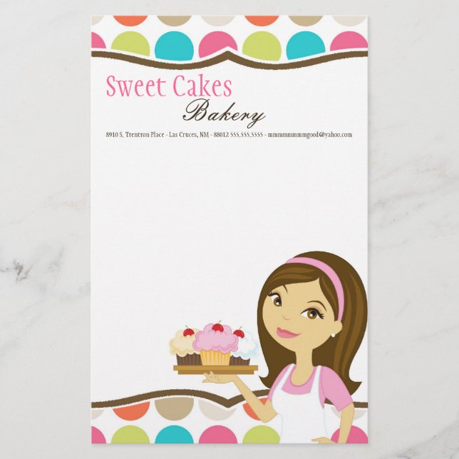 Stationery - Bakery Brunette Baker Cup Cakes Baker (Front)