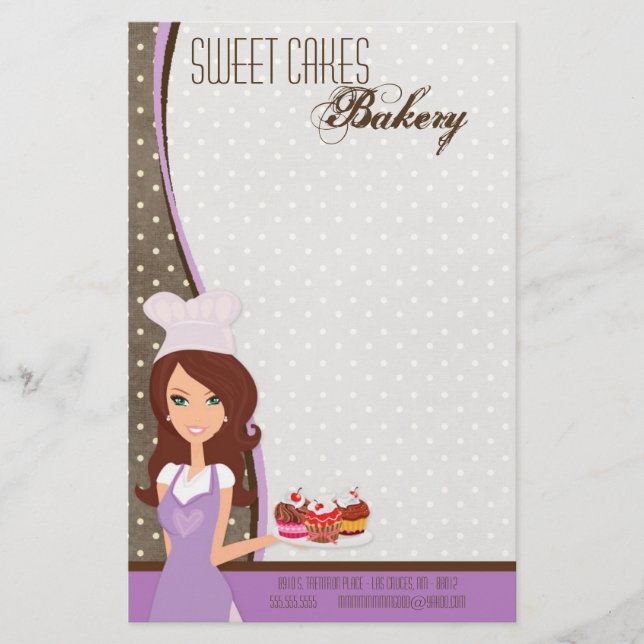 Stationery - Brunette Baker Purple Cup Cakes Bake (Front)