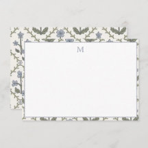 Stationery Note Cards Blue & Green Floral Pattern