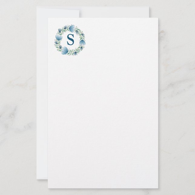 Stationery Paper-Blue Floral Wreath (Front)