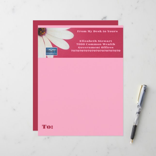 Stationery Paper (Pink Daisy B) RFPMDesigns ©️2024 (Front/Back In Situ)