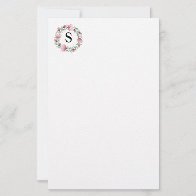 Stationery Paper-Pink Floral Wreath (Front)