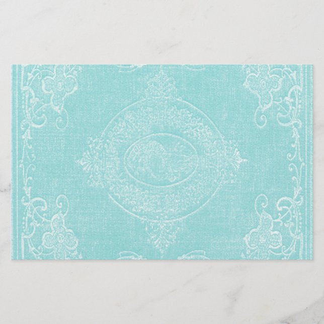 Stationery Paper Vintage Book Cover Icy Aqua Blue (Front)