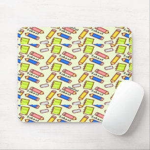Stationery pattern on yellow mouse pad