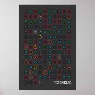 Stations & Lines: Chicago (Dark) Poster