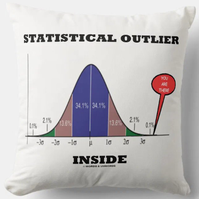 Statistical Outlier Inside You Are There Humour Cushion (Throw pillow gift for any statistical outlier featuring the normal distribution curve)