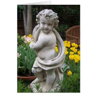 statue and tulips card