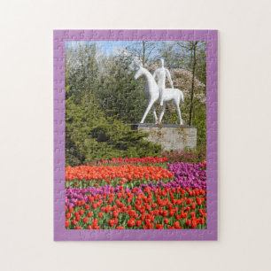 Statue and tulips in Holland Jigsaw Puzzle