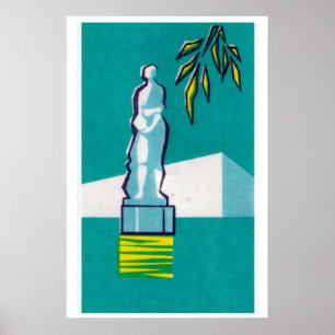 Statue Bust Matchbox Art Print, Czechoslovakian Poster