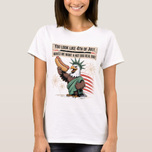 Statue Eagle Hot Dog 4th of July Funny Art T-Shirt