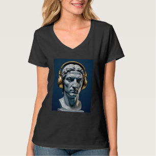 Statue in marble headphones navy blue graphic T-Shirt