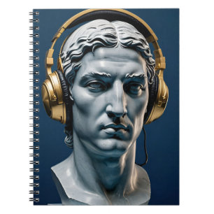 Statue in marble headphones navy blue, greek notebook
