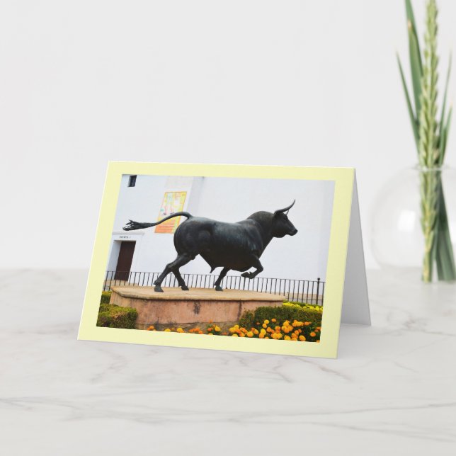 Statue of a bull holiday card (Front)