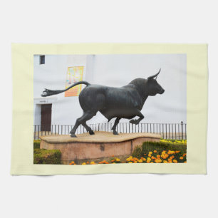 Statue of a bull tea towel