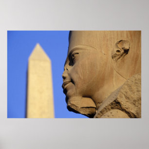 Statue of Amun-Re with Obelisk, Karnak (Egypt) Poster