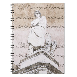 Statue of dante Allighieri with the Divine Comedy Spiral Notebook