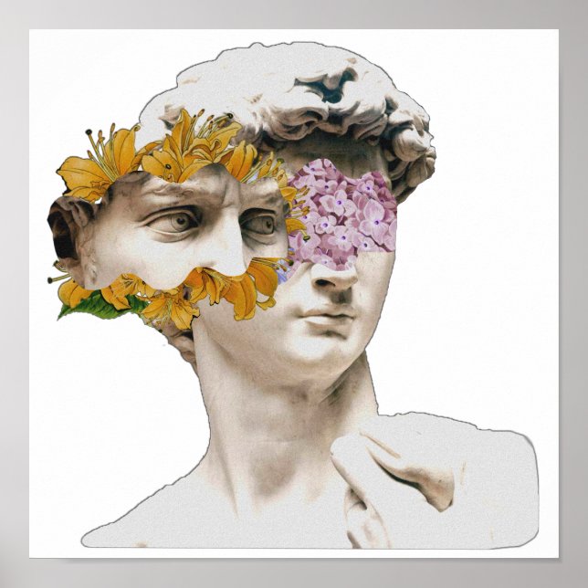 Statue Of David Michelangelo Floral Poster (Front)