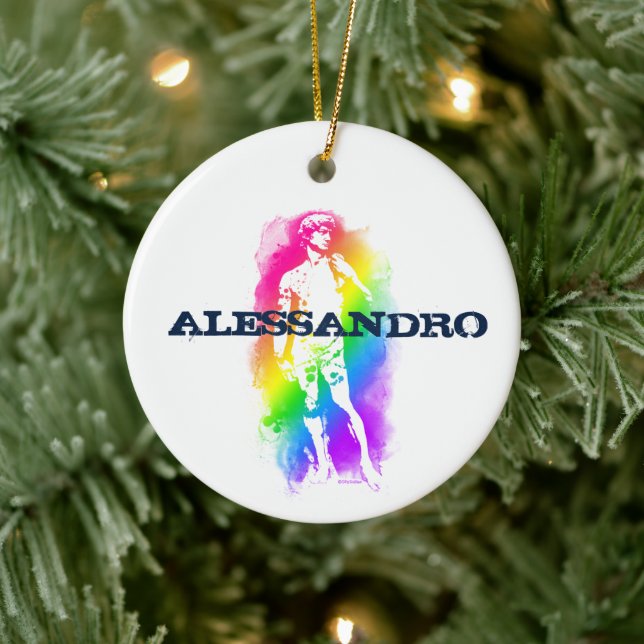 Statue of David Rainbow Watercolor  Personalised  Ceramic Tree Decoration (Tree)