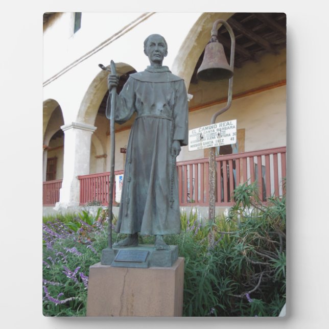 Statue of Father Serra at Santa Barbara Mission Plaque (Front)