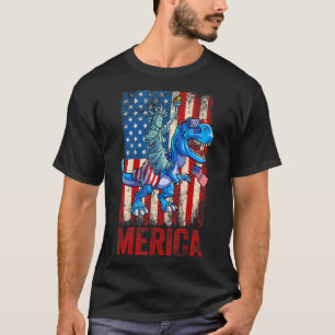 Statue Of Liberty 4th Of July Dino Boys Men Americ T-Shirt