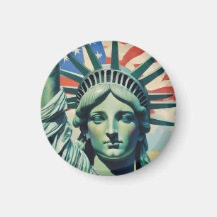Statue of Liberty & American Flag Art New York Magnet