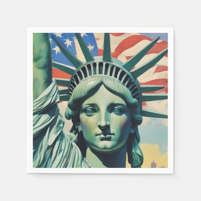 Statue of Liberty & American Flag Art New York Napkin (Front)