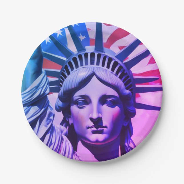 Statue of Liberty & American Flag Art New York Paper Plate (Front)