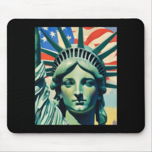 Statue Of Liberty American Flag Art New York T Shi Mouse Pad