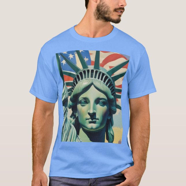 Statue of Liberty & American Flag Art New York T-Shirt (Front)