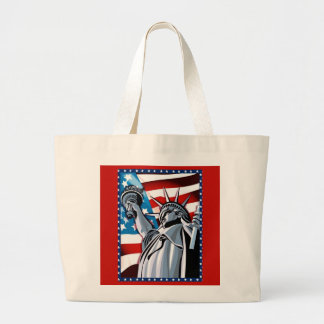 Statue of Liberty and American Flag Large Tote Bag