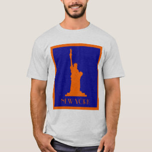 Statue Of Liberty and New York In Orange and Blue T-Shirt