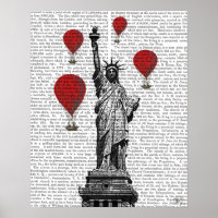 Statue Of Liberty and Red Hot Air Balloons