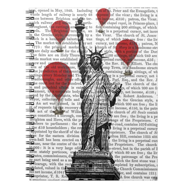 Statue Of Liberty and Red Hot Air Balloons Spiral Notebook (Front)