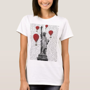 Statue Of Liberty and Red Hot Air Balloons T-Shirt