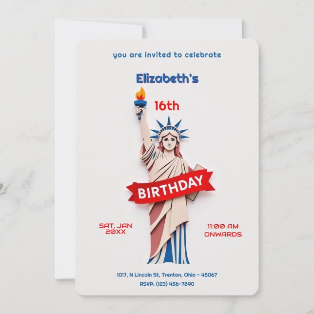 Statue of Liberty Birthday Celebration  Invitation (Front)