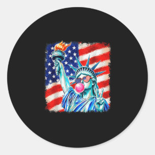 Statue of liberty blowing bubble women patriotic classic round sticker