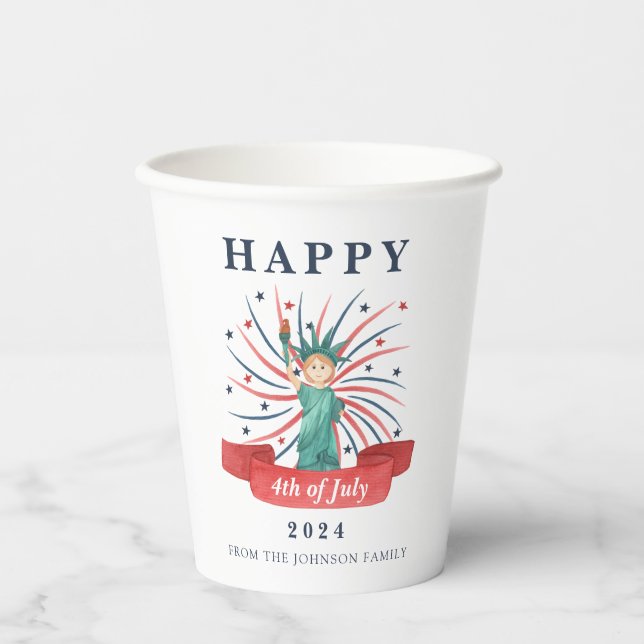 Statue Of Liberty Blue 4th Of July Paper Cups (Front)