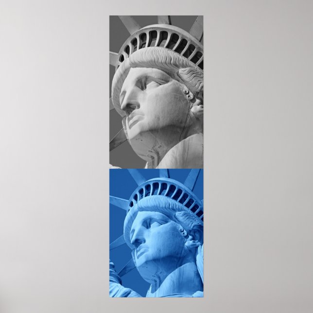 Statue of Liberty Blue Grey Pop Art Poster Print (Front)
