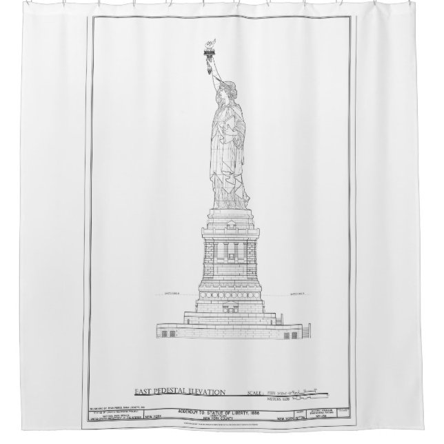 Statue of Liberty Blueprint Shower Curtain (Front)