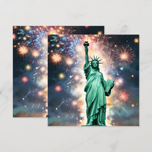 Statue Of Liberty Fireworks Independence Day, Invitation (Front/Back)