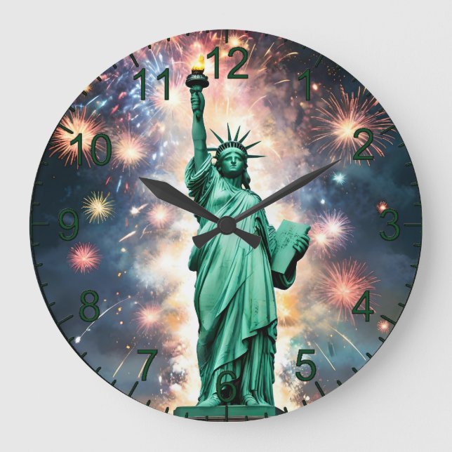 Statue Of Liberty Fireworks Independence Day, Large Clock (Front)