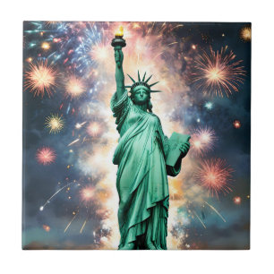 Statue Of Liberty Fireworks Independence Day, Tile