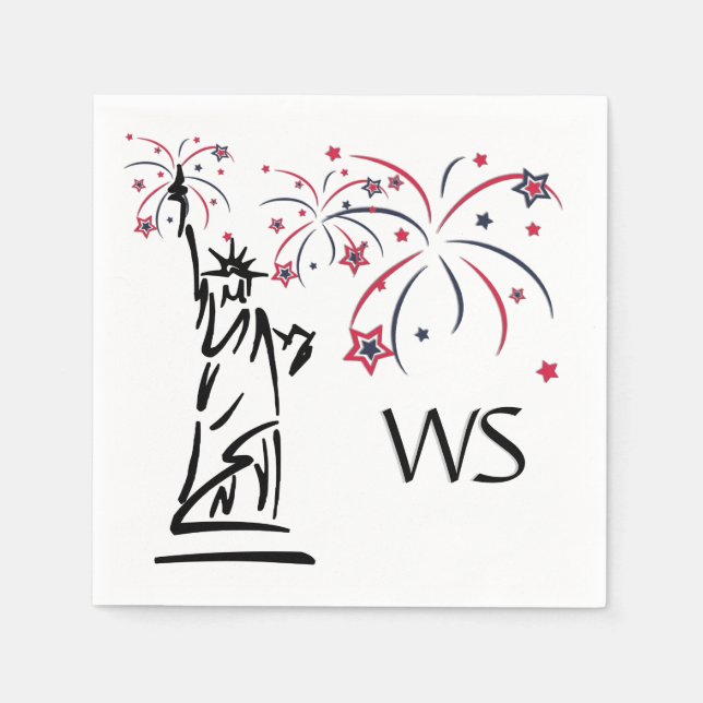 Statue of Liberty Fireworks Monogrammed Napkin (Front)