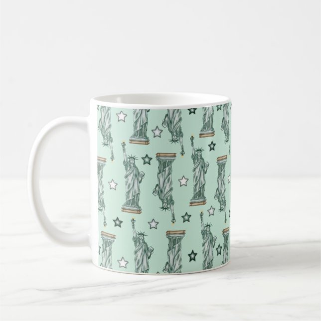 Statue of Liberty - Green Stars Coffee Mug (Left)
