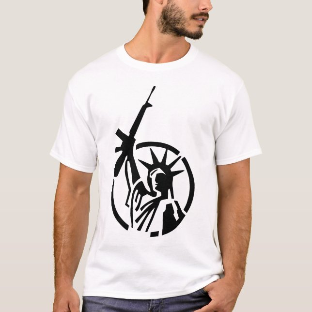 Statue of Liberty holding an AR-15 up high! T-Shirt (Front)