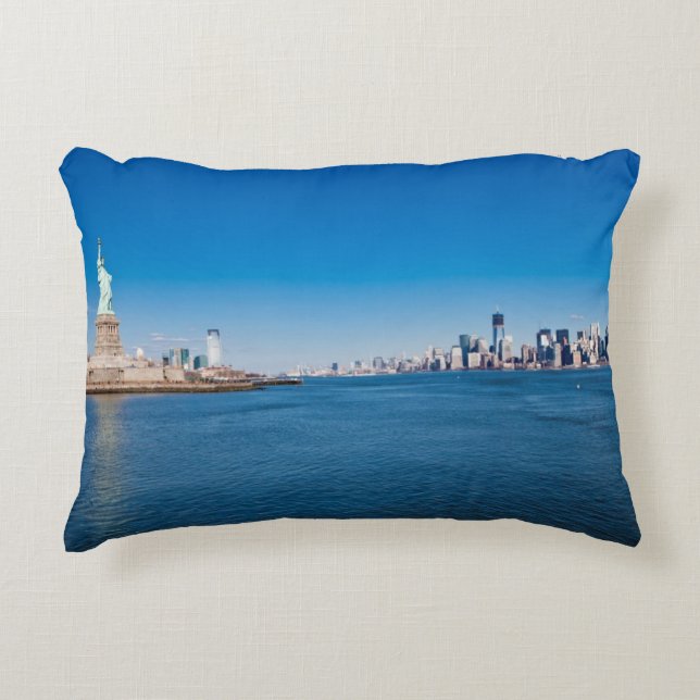 Statue of Liberty, Hudson River and Manhattan Decorative Cushion (Front)